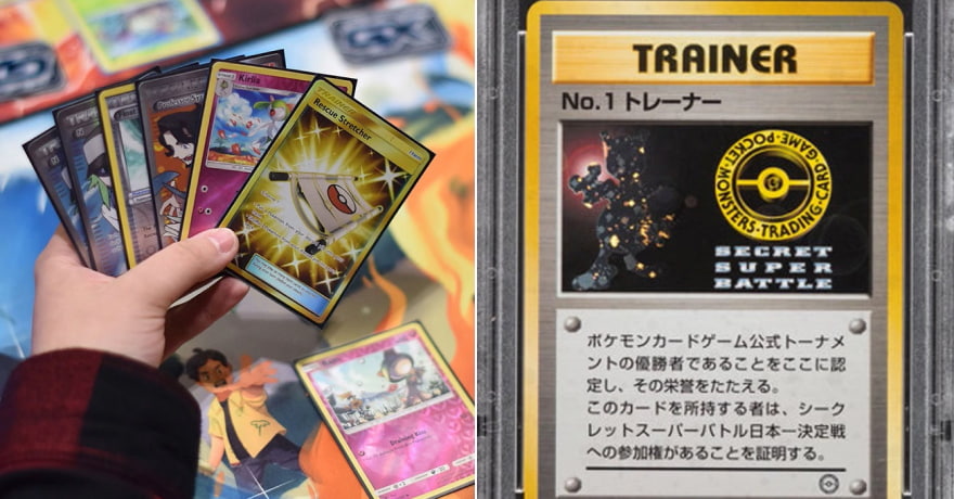 Pokémon trainer cards in hand