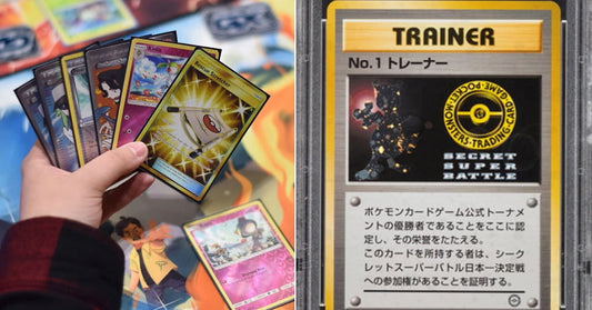 Pokémon trainer cards in hand