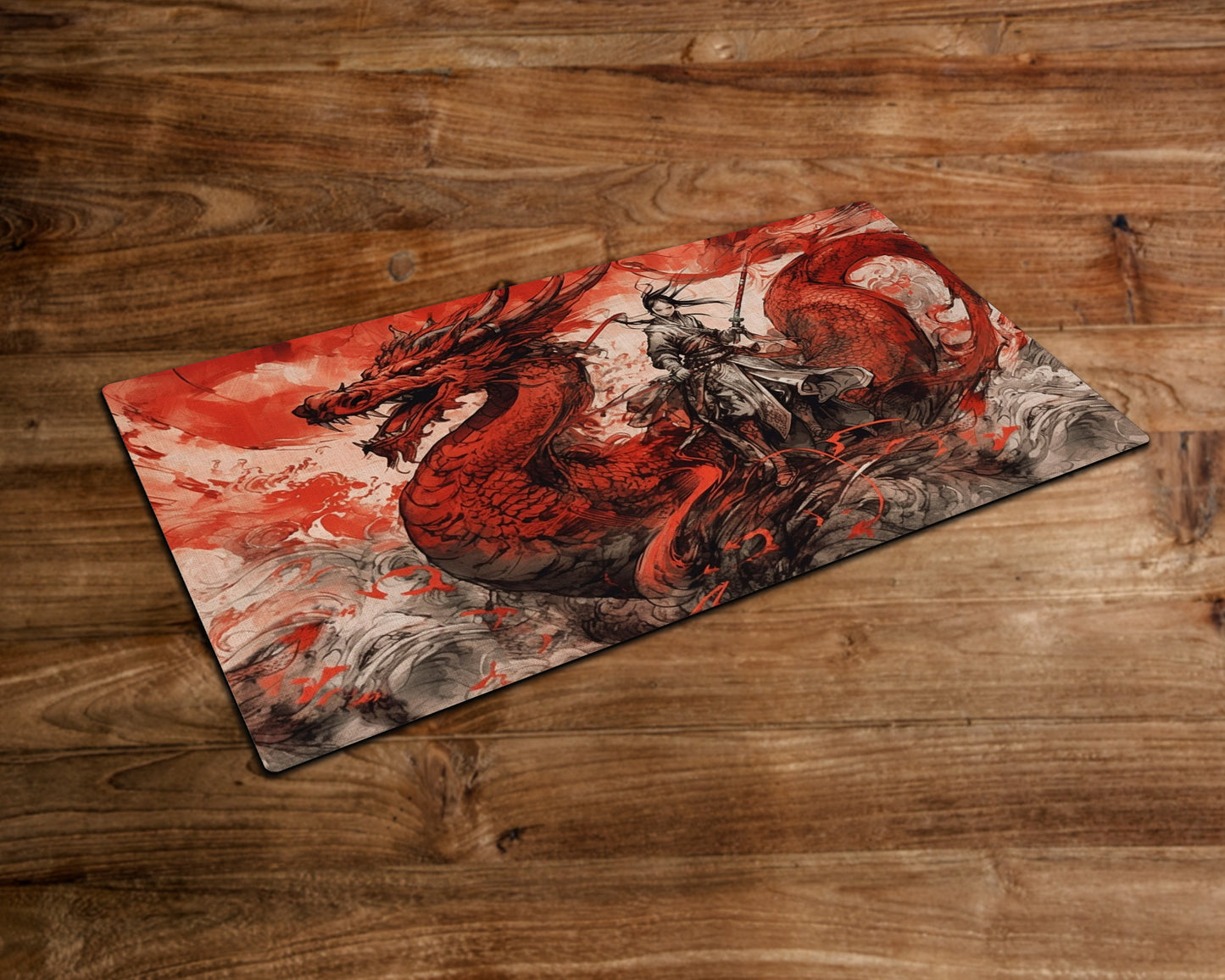 Blademaster of the Crimson Dragon's Lair - MTG Playmat - 24x14 Inches - Playmat for TCG - Handcrafted