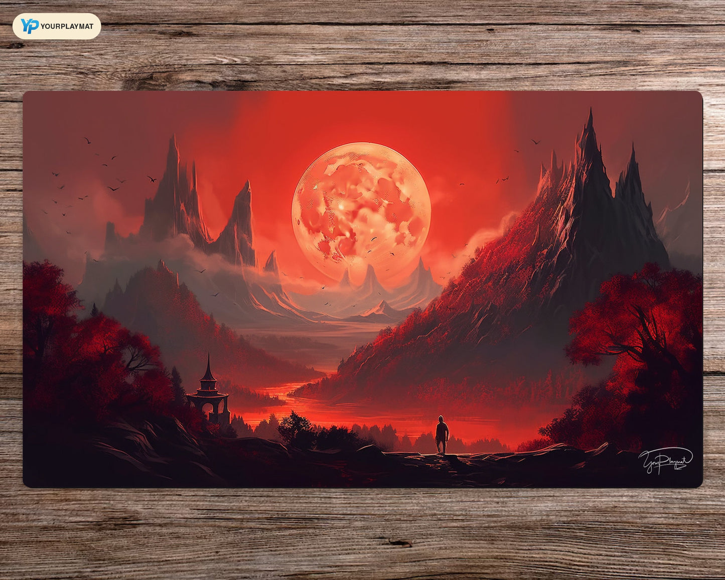 Mountain Splendor under the Blood Moon - MTG Spielmatte - 24 x 14 inches - MTG Geschenke - MTG Zubehör - Magie Tischmatte