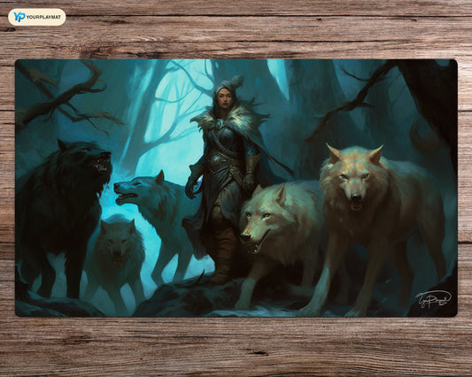 Wolf Pack Huntress - MTG Spielmatte - 24 x 14 inches - MTG Geschenke - MTG Zubehör - Magie Tischmatte