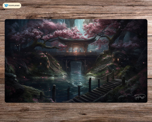 The Serene Cherry Blossom Bridge  - MTG Spielmatte - 24 x 14 inches - MTG Geschenke - MTG Zubehör - Magie Tischmatte