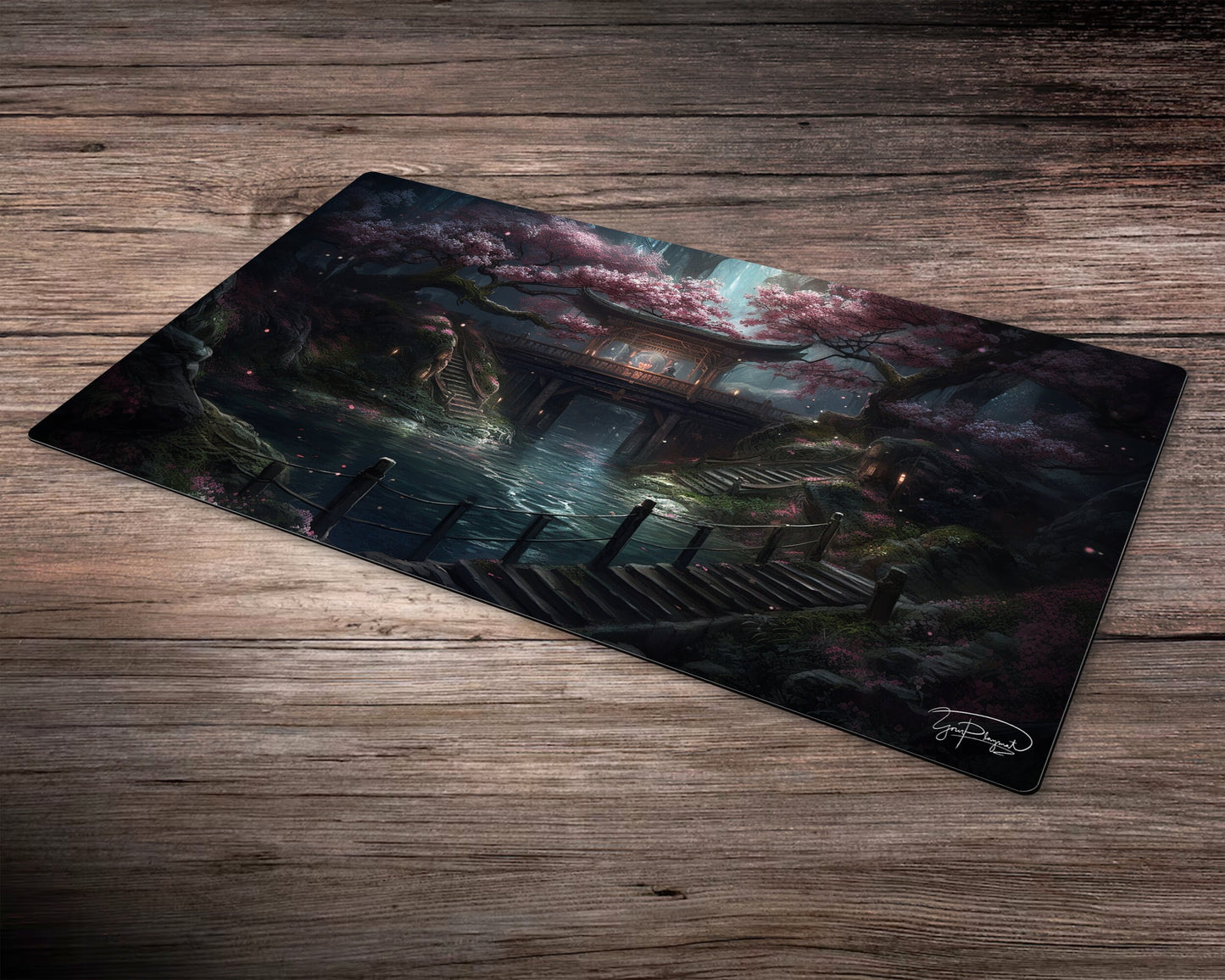 The Serene Cherry Blossom Bridge  - MTG Spielmatte - 24 x 14 inches - MTG Geschenke - MTG Zubehör - Magie Tischmatte