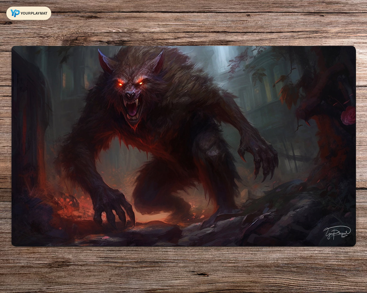 Blood Stained Werewolf  - MTG Spielmatte - 24 x 14 inches - MTG Geschenke - MTG Zubehör - Magie Tischmatte - Stitched Playmat