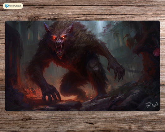 Blood Stained Werewolf  - MTG Spielmatte - 24 x 14 inches - MTG Geschenke - MTG Zubehör - Magie Tischmatte - Stitched Playmat