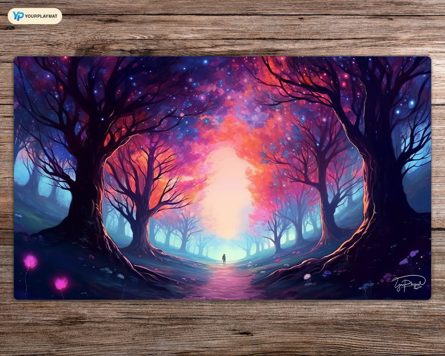 Ethereal Forest of Lilac - MTG Spielmatte - 24 x 14 inches - MTG Geschenke - MTG Zubehör - Magie Tischmatte - Stitched Playmat